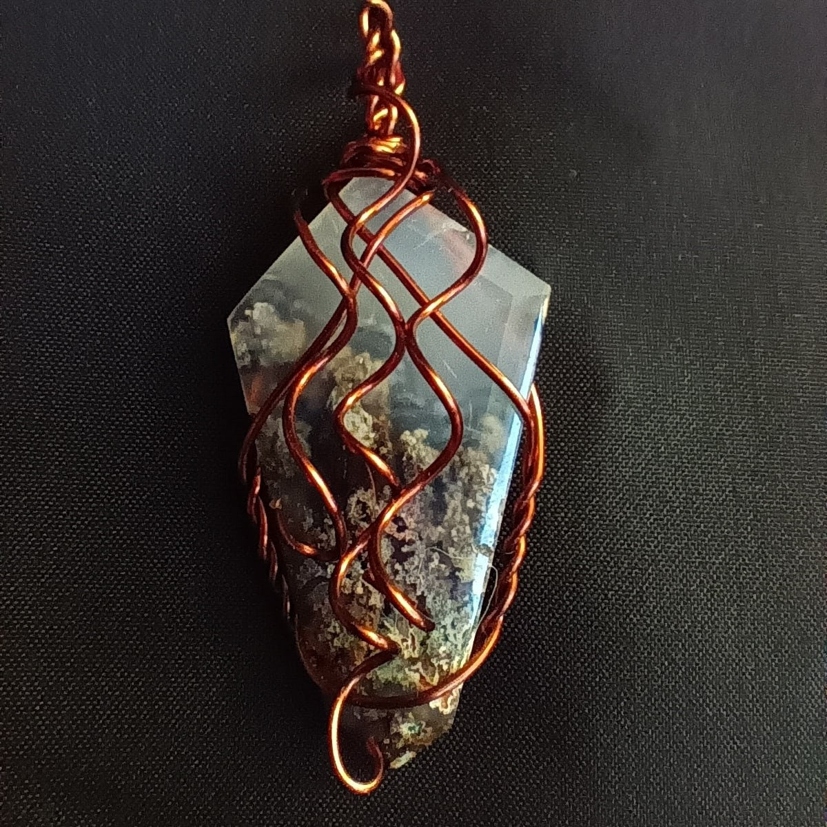 Moss agate wire wrapped pendant