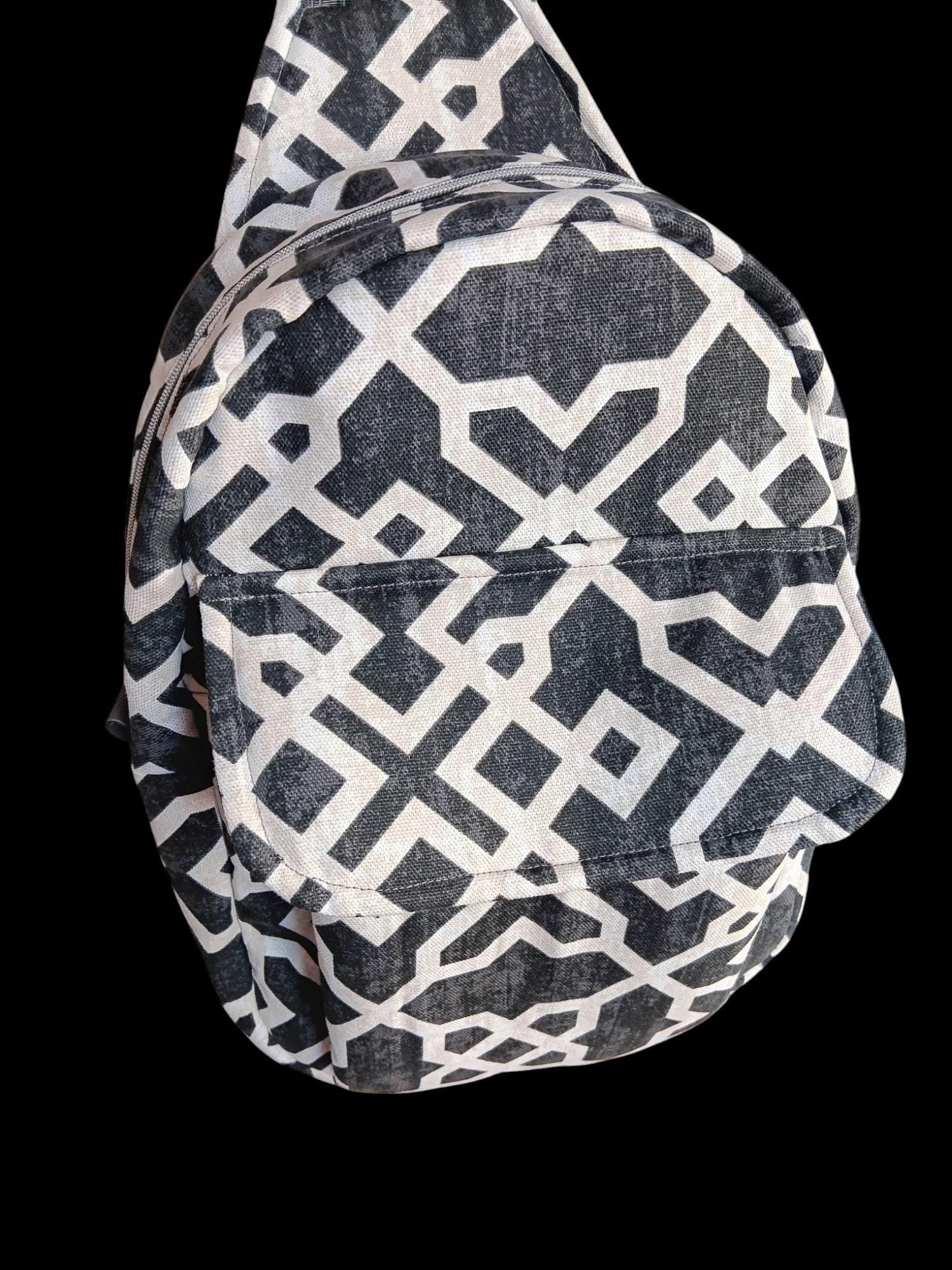 Sling Bag - Multi-Zipper Black Geometric Canvas Bag for Organization on the Go, Perfect Gift for Stylish Friends & Family