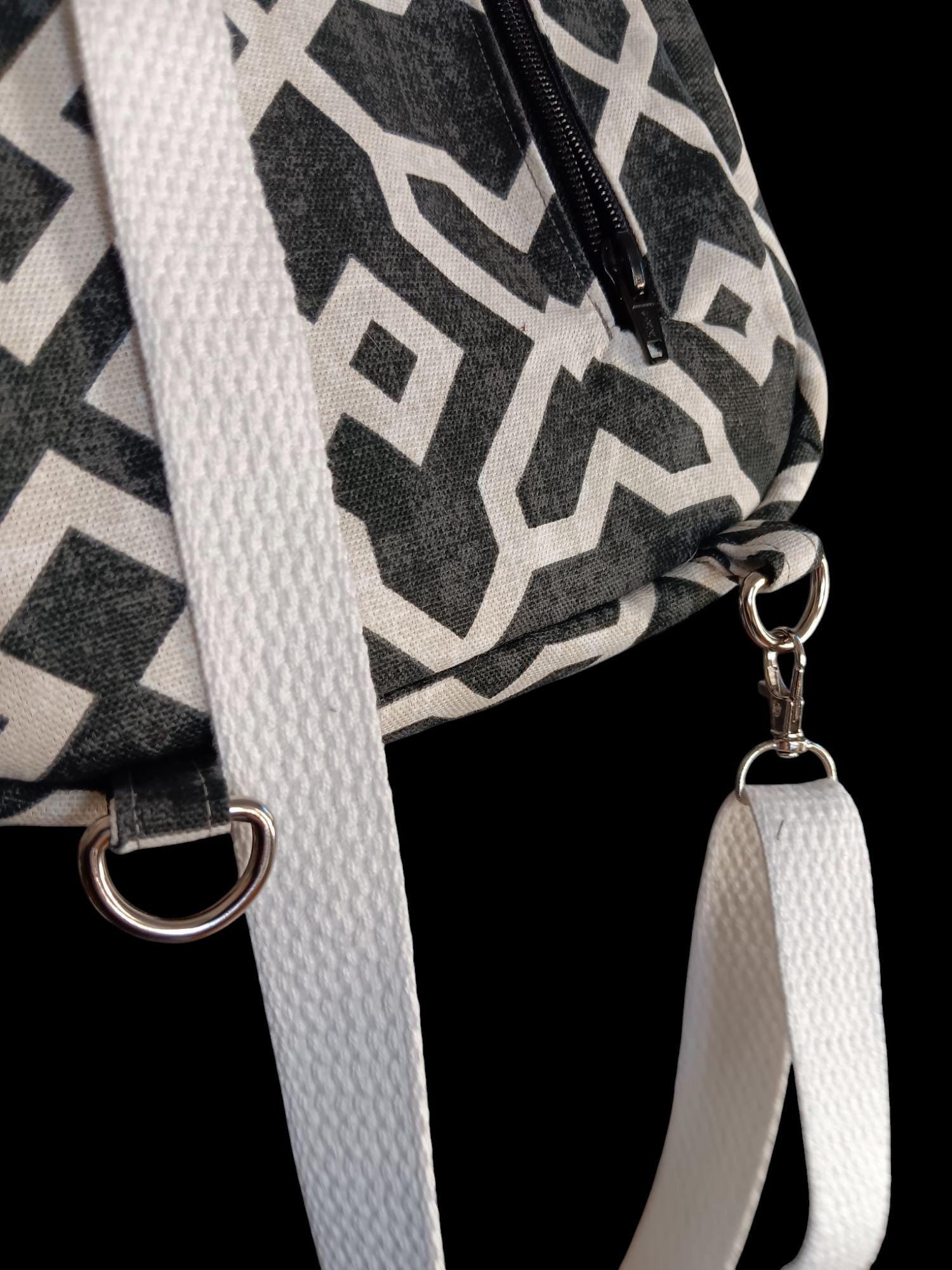 Sling Bag - Multi-Zipper Black Geometric Canvas Bag for Organization on the Go, Perfect Gift for Stylish Friends & Family