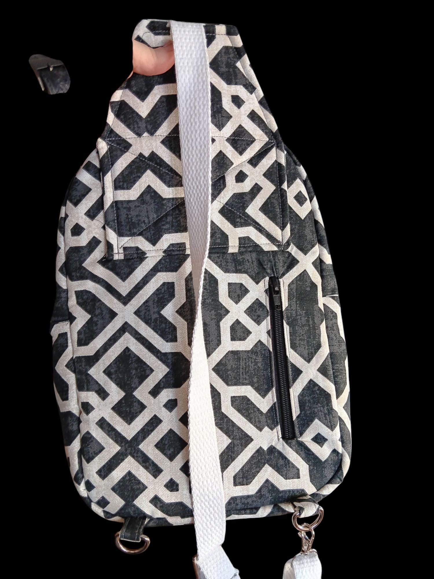 Sling Bag - Multi-Zipper Black Geometric Canvas Bag for Organization on the Go, Perfect Gift for Stylish Friends & Family